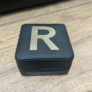 R Initial Black Jewelry Case Mini Storage Box Travel Organizer